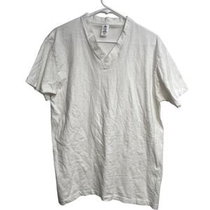 Vintage Single Stitch Stafford White Blank V-Neck Size L Preppy Capsule Wardrobe